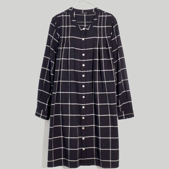 NWT Madewell Plus Size 1X Collarless Shirtdress in Windowpane - Picture 1 of 14